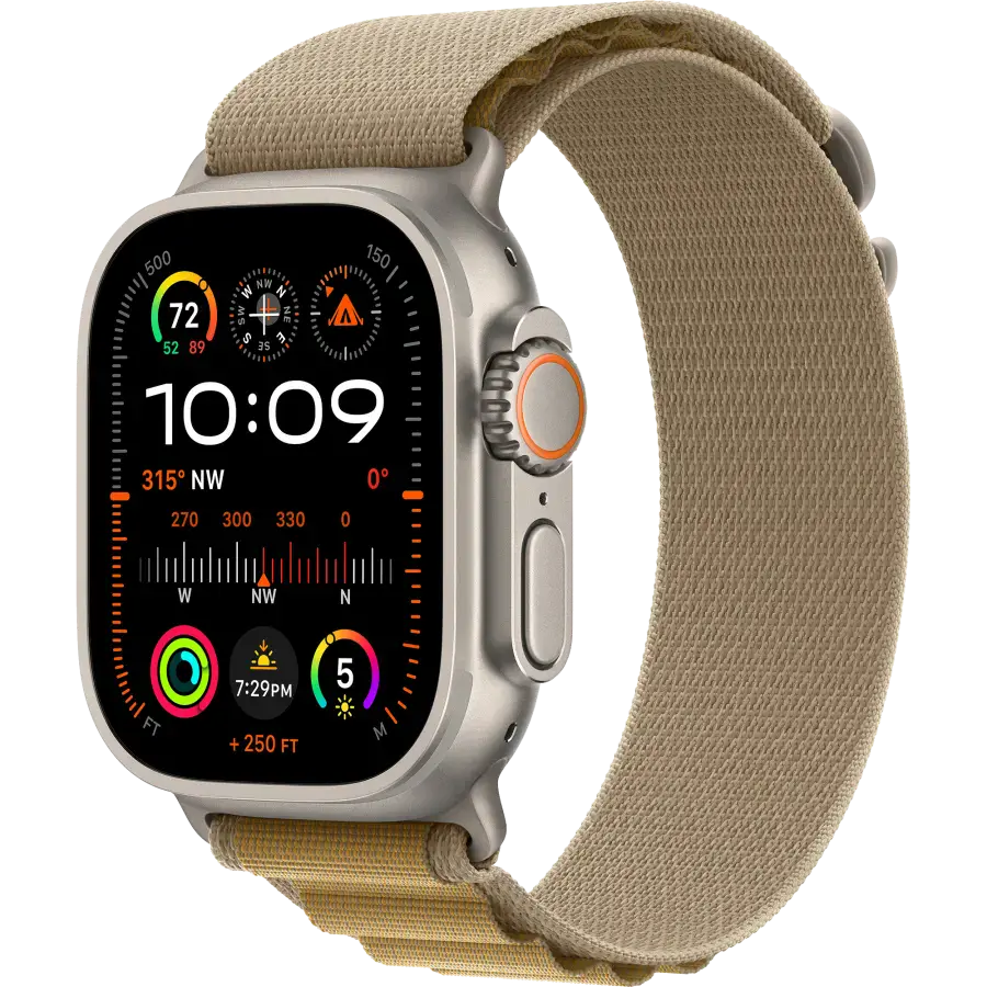 Apple Watch Ultra 2 2024 GPS + Cellular 49mm Natural Titanium Case with Tan Alpine Loop - Large (MX4H3)