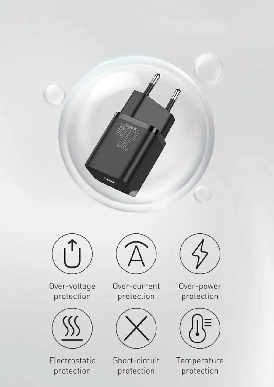 Мережевий зарядний пристрій Baseus Super Si Quick Charger 1C 20W - Black (CCSUP-B01)