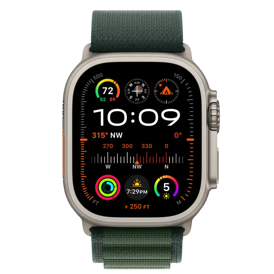 Ремінець Apple Alpine Loop Dark Green - Natural Titanium Finish для Apple Watch 44/45/46/49mm - Large (MXMW3)