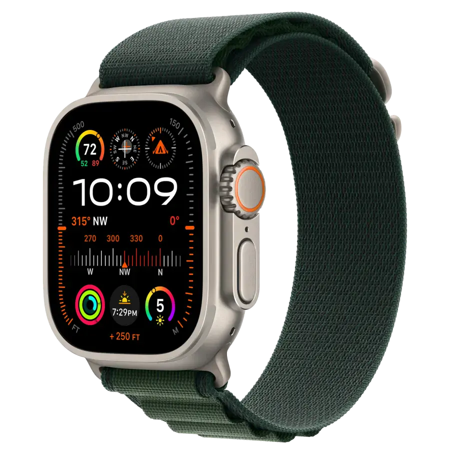 Ремінець Apple Alpine Loop Dark Green - Natural Titanium Finish для Apple Watch 44/45/46/49mm - Large (MXMW3)