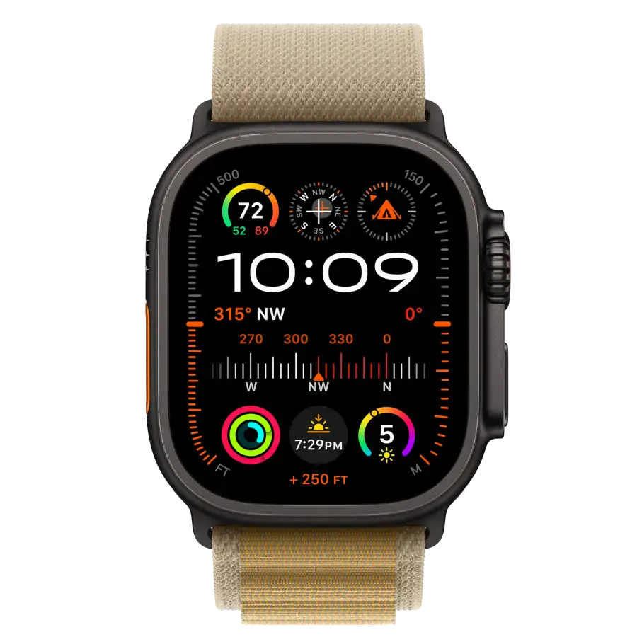 Ремінець Apple Alpine Loop Tan - Black Titanium Finish для Apple Watch 44/45/46/49mm - Large (MYQ23)