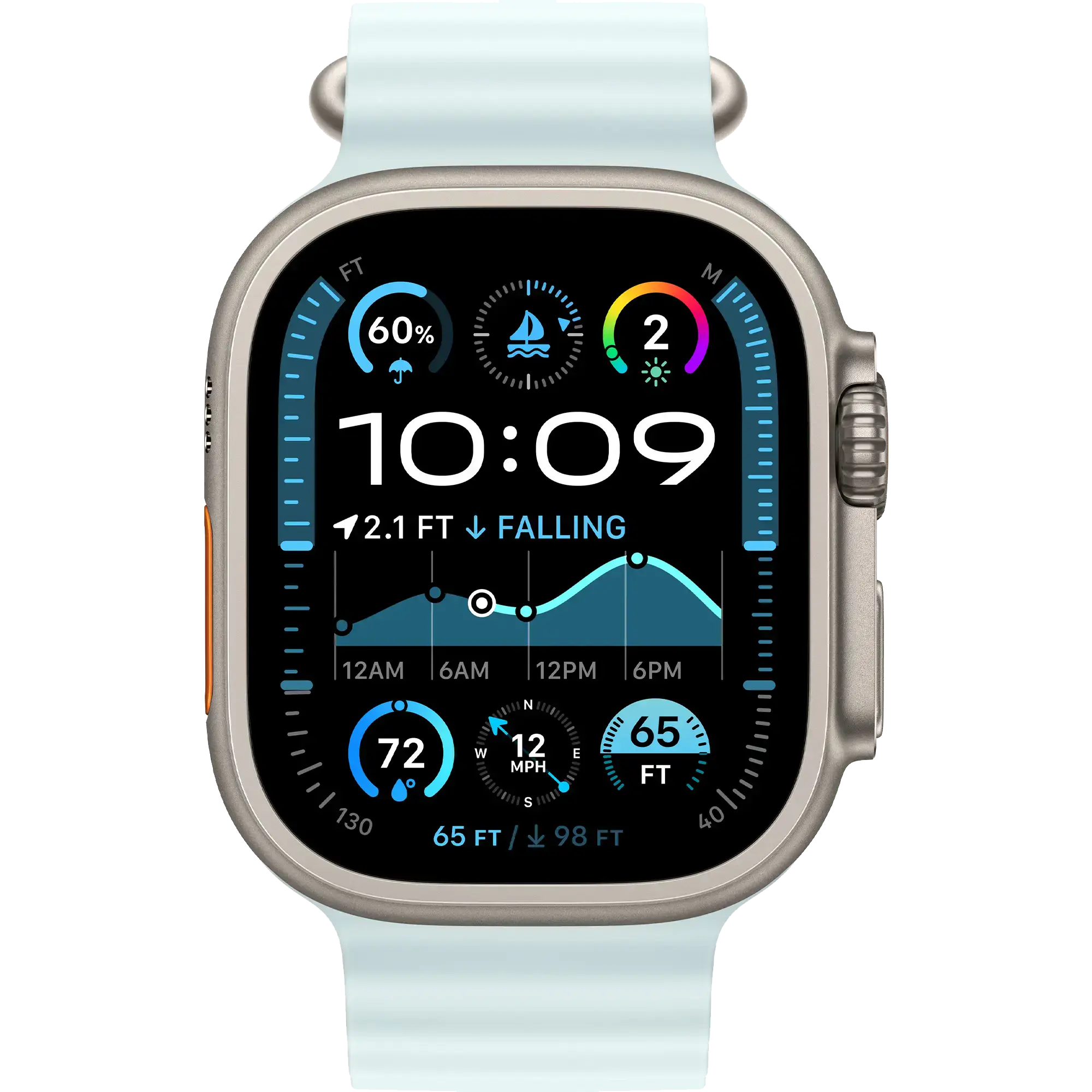 Ремінець Apple Ocean Band Ice Blue - Natural Titanium Finish для Apple Watch 44/45/46/49mm (MXTF3)