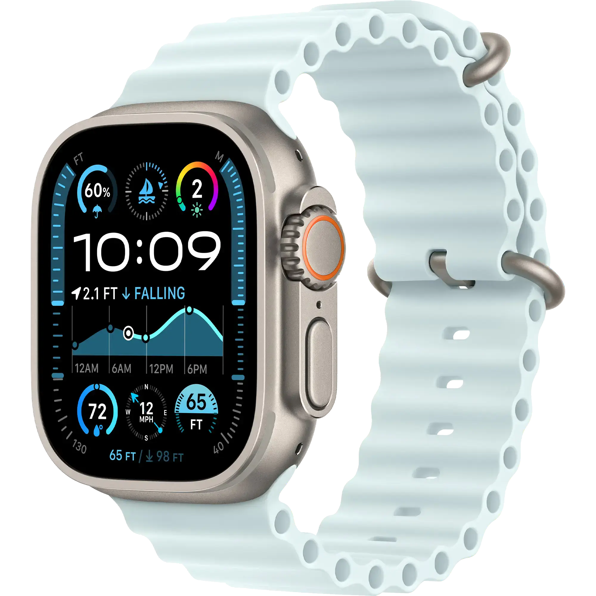 Ремінець Apple Ocean Band Ice Blue - Natural Titanium Finish для Apple Watch 44/45/46/49mm (MXTF3)