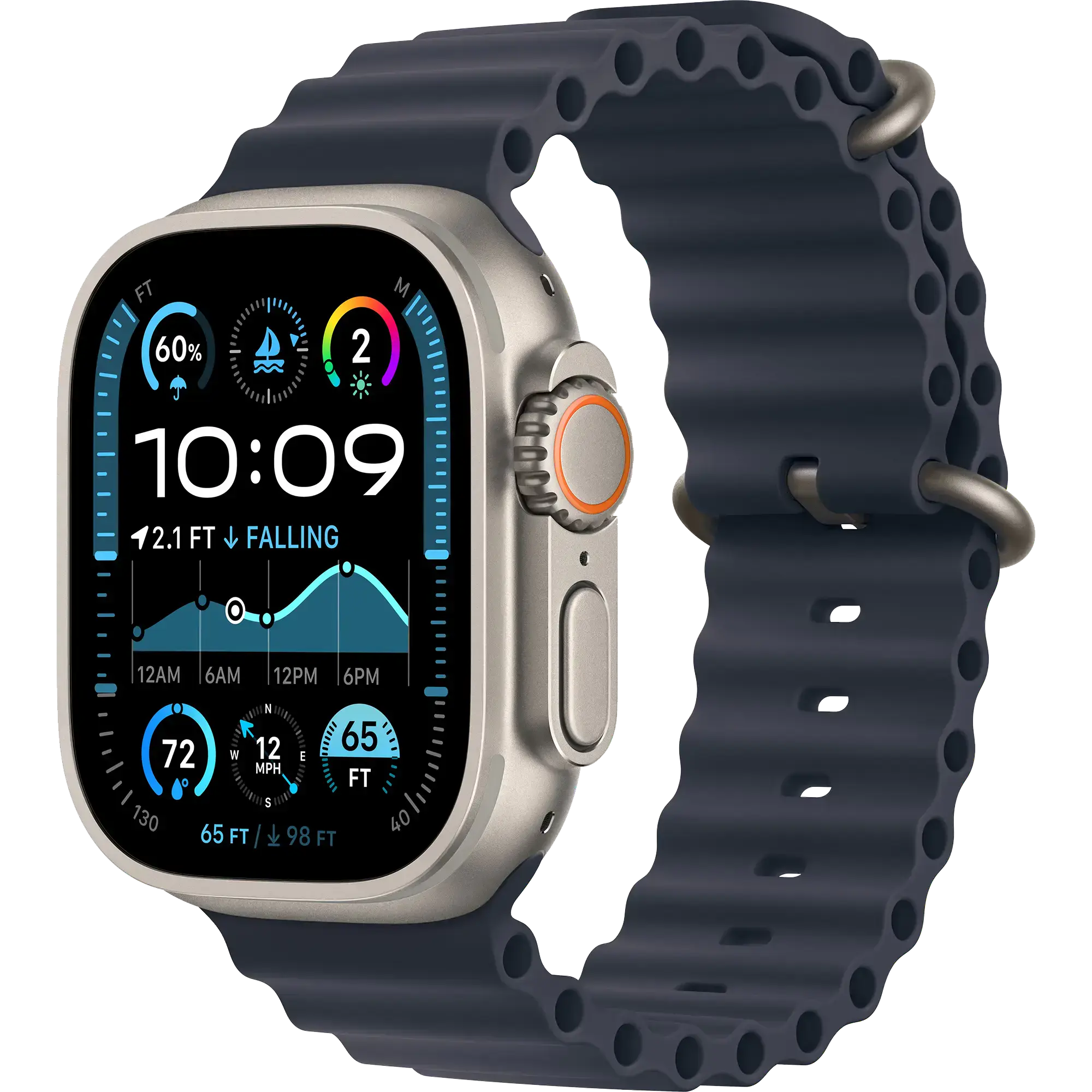 Ремінець Apple Ocean Band Navy - Natural Titanium Finish для Apple Watch 44/45/46/49mm (MXTH3)