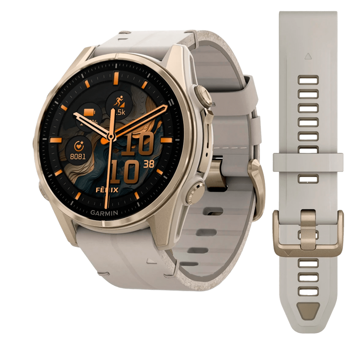 Смарт-часы Garmin fenix 8 AMOLED 43 mm Sapphire, Mist Grey/Soft Gold with QuickFit Leather Strap 20 mm Limestone (010-02903-40)