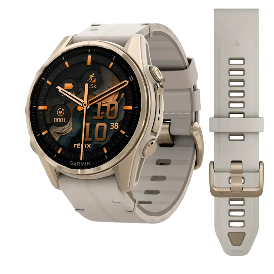 Смарт-годинник Garmin fenix 8 AMOLED 43 mm Sapphire, Mist Grey/Soft Gold with QuickFit Leather Strap 20 mm Limestone (010-02903-40)