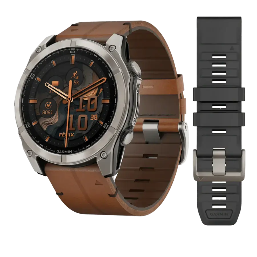 Смарт-годинник Garmin fenix 8 AMOLED 51 mm Sapphire, Graphite/Carbon Gray DLC Titanium with QuickFit leather strap 26 mm (010-02905-40)