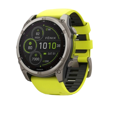 Смарт-годинник Garmin fenix 8 51 mm Solar Sapphire Titanium w. Amp Yellow/Graphite Silicone Band (010-02907-20/21)