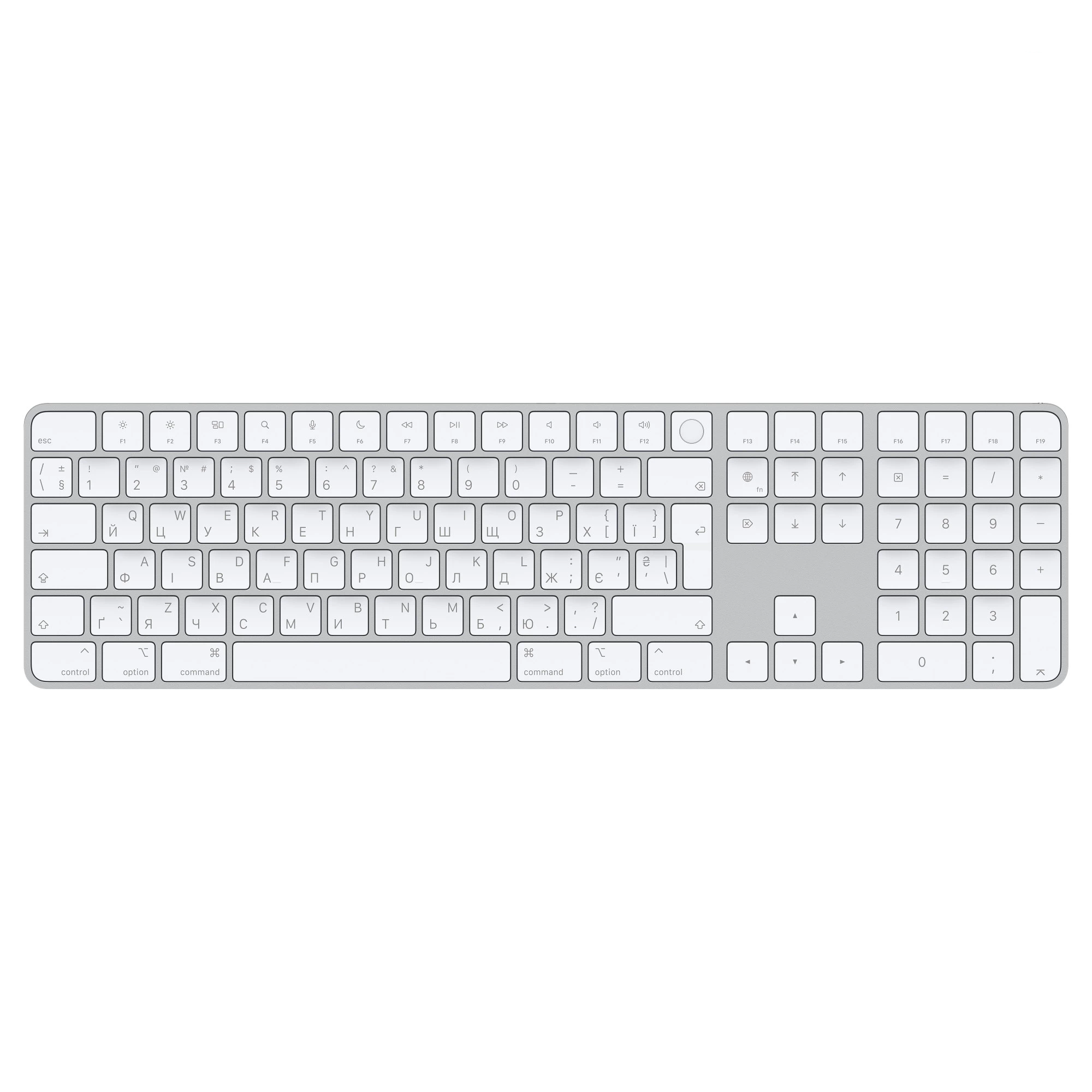 Клавиатура Apple Magic Keyboard with Touch ID and Numeric Keypad for Mac models with Apple silicon [Lightning] - Ukrainian - White Keys (MK2C3UA/A)