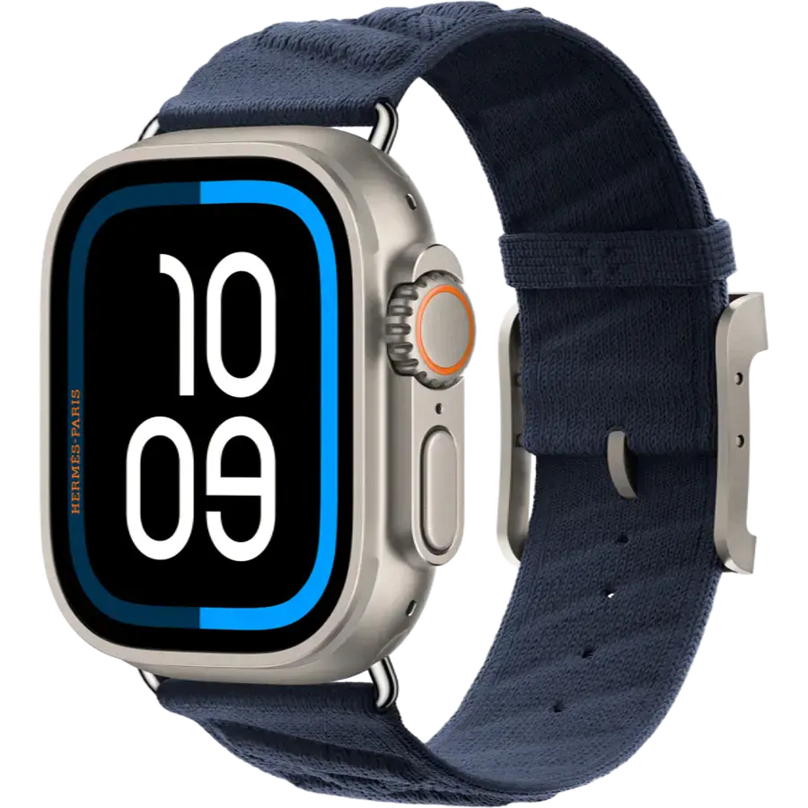 Apple Watch Hermès Ultra 2 2024 GPS + Cellular 49mm Natural Titanium Case with Bleu Nuit En Mer (MX773+MXJA3)