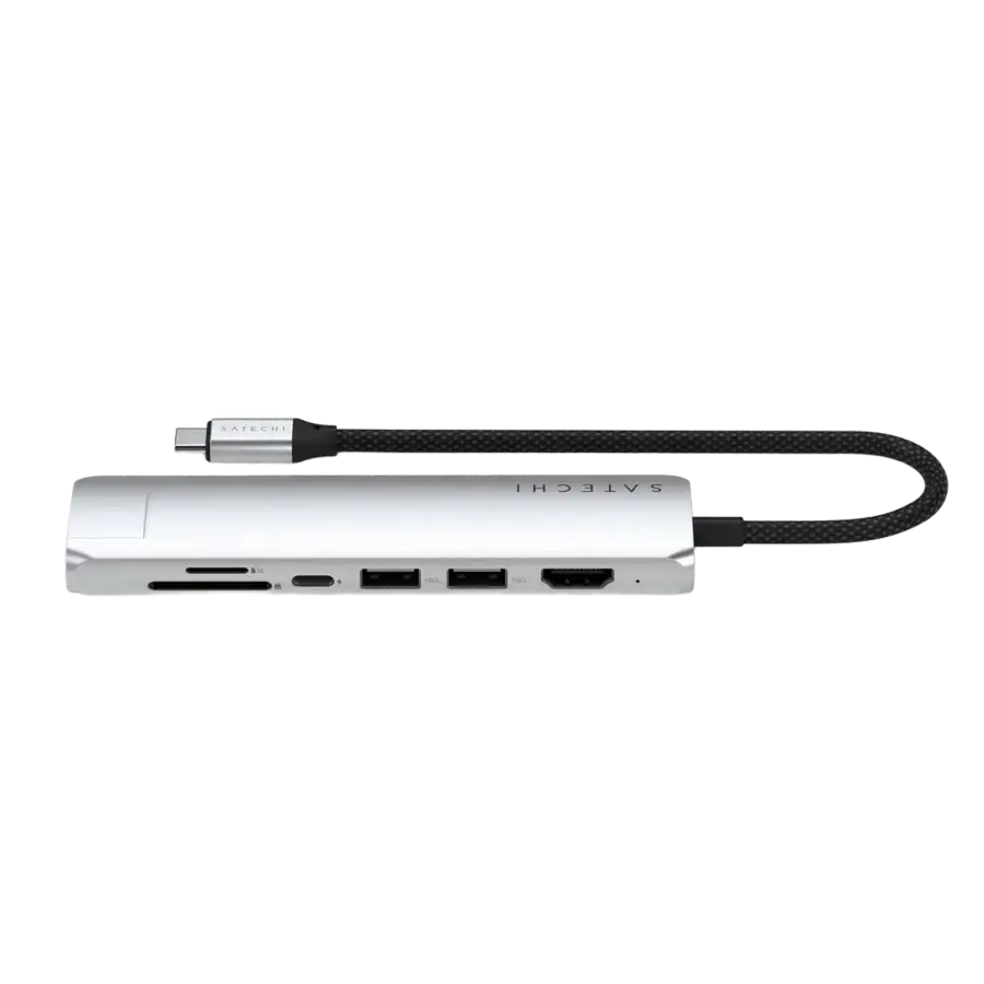 Многопортовый адаптер Satechi 7-in-1 USB-C Slim Multiport Adapter with Ethernet - Silver (ST-P7SS)