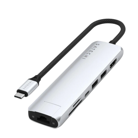 Многопортовый адаптер Satechi 7-in-1 USB-C Slim Multiport Adapter with Ethernet - Silver (ST-P7SS)