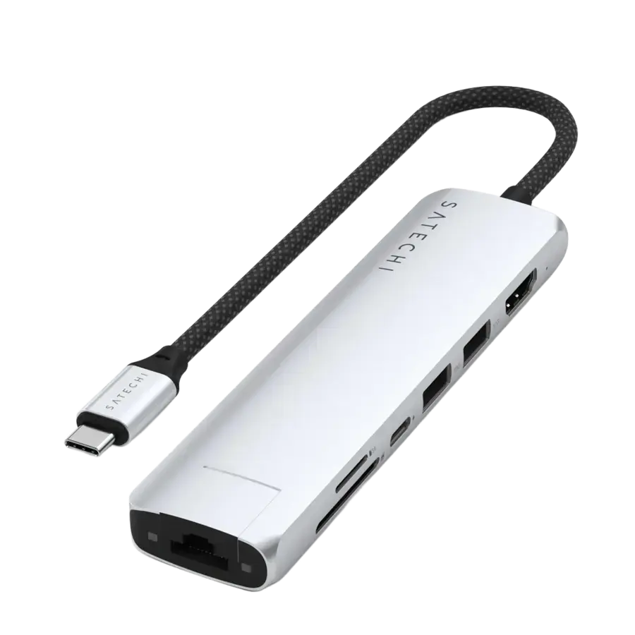 Многопортовый адаптер Satechi 7-in-1 USB-C Slim Multiport Adapter with Ethernet - Silver (ST-P7SS)