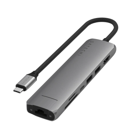 Многопортовый адаптер Satechi 7-in-1 USB-C Slim Multiport Adapter with Ethernet - Space Grey (ST-P7SM)