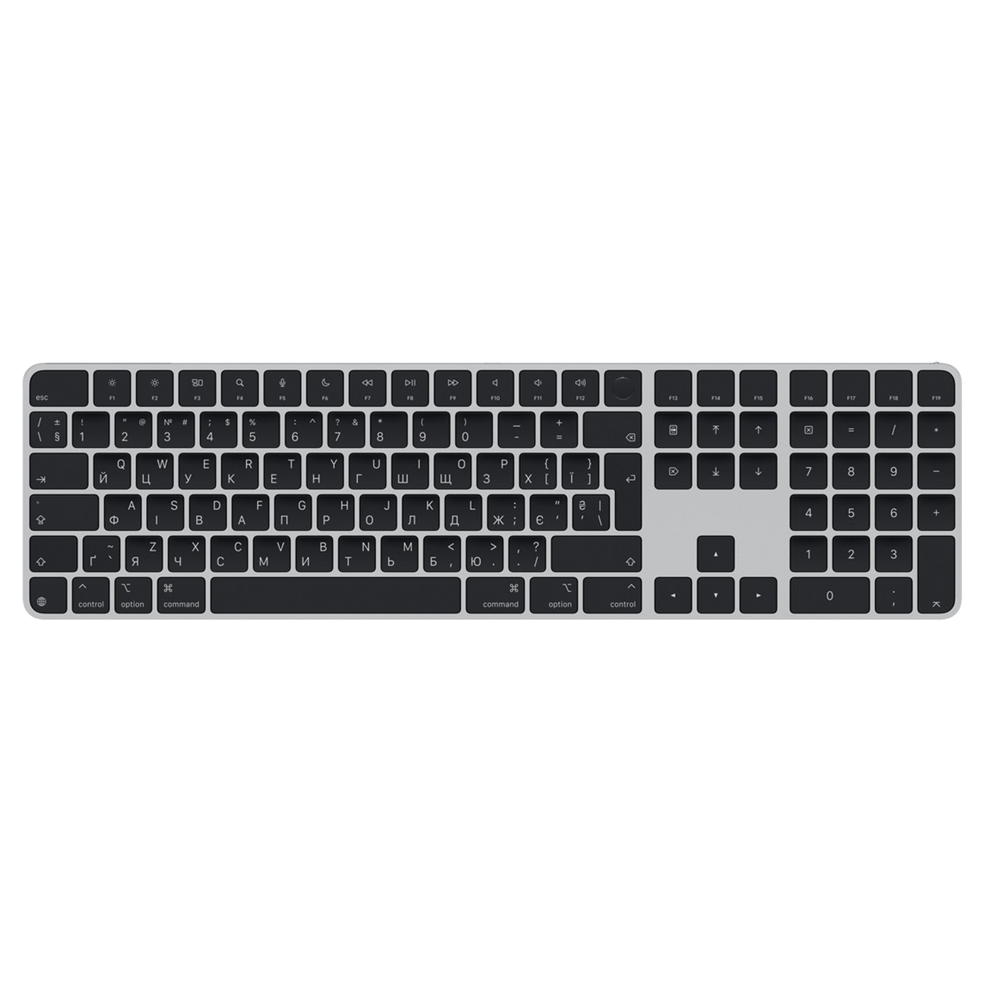 Клавіатура Apple Magic Keyboard with Touch ID and Numeric Keypad for Mac models with Apple silicon [USB–C] - Ukrainian - Black Keys (MXK83UA/A)