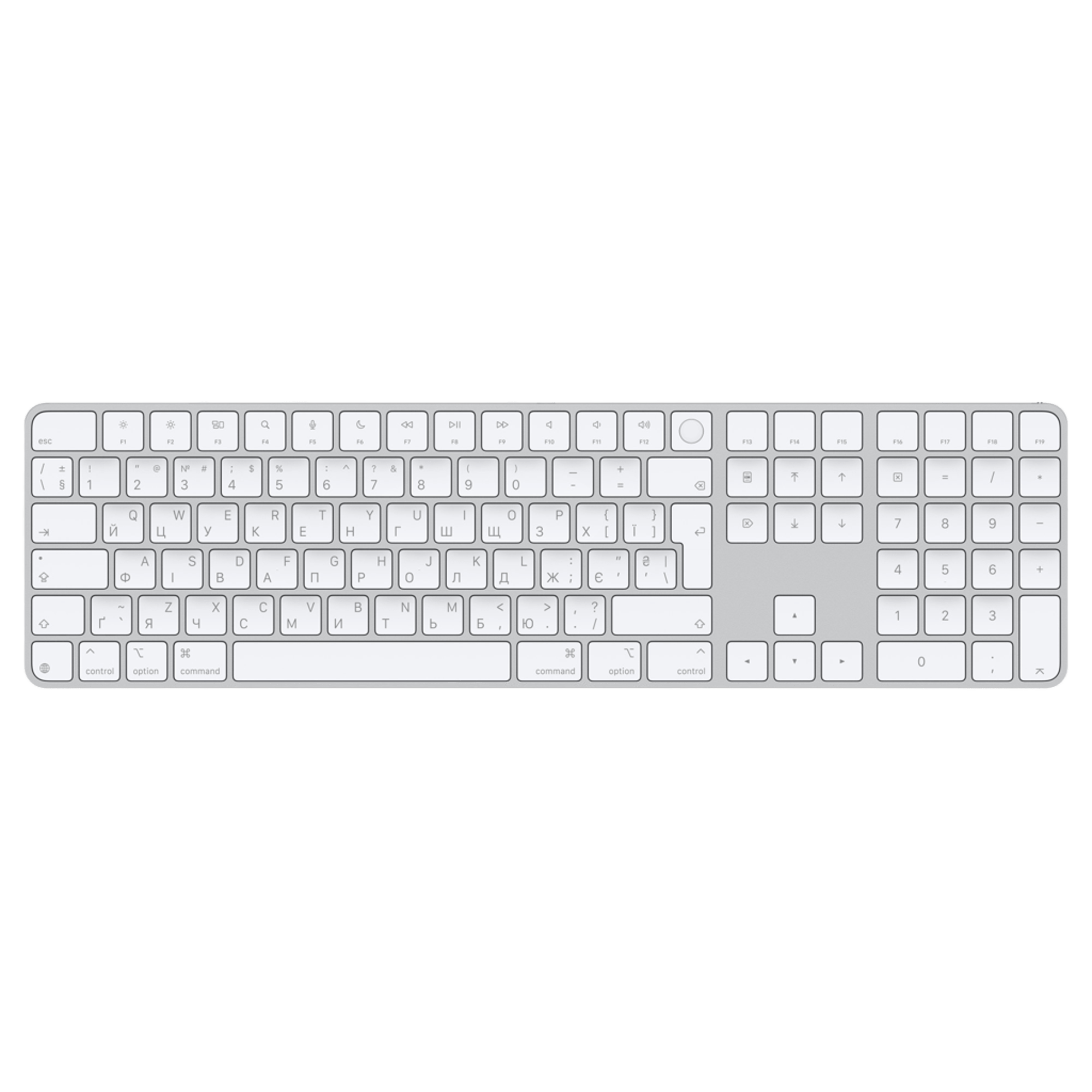 Клавіатура Apple Magic Keyboard with Touch ID and Numeric Keypad for Mac models with Apple silicon [USB–C] - Ukrainian - White Keys (MXK73UA/A)