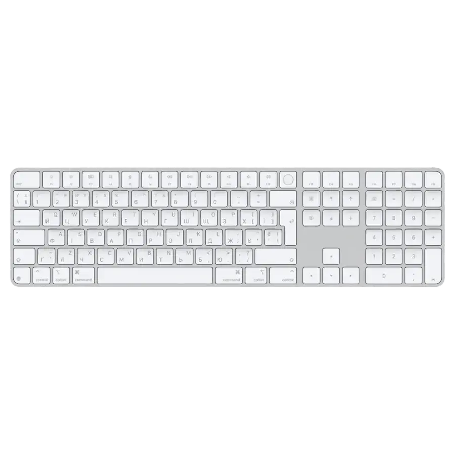 Клавиатура Apple Magic Keyboard with Touch ID and Numeric Keypad for Mac models with Apple silicon [USB–C] - Ukrainian - White Keys (MXK73UA/A)