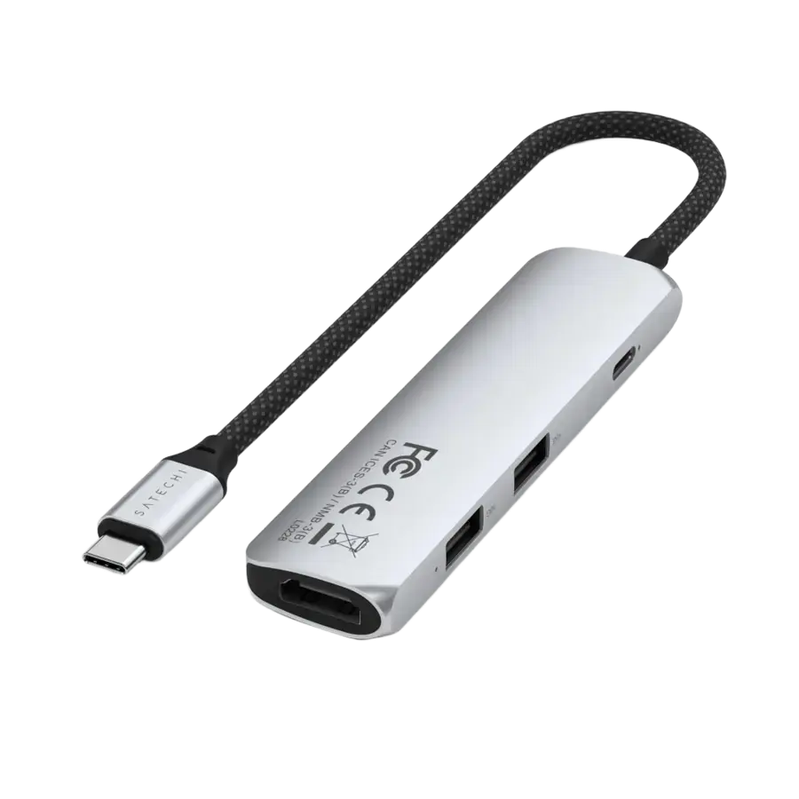 Многопортовый адаптер Satechi 4-in-1 USB-C Slim Multiport Adapter 4K - Silver (ST-P4SS)