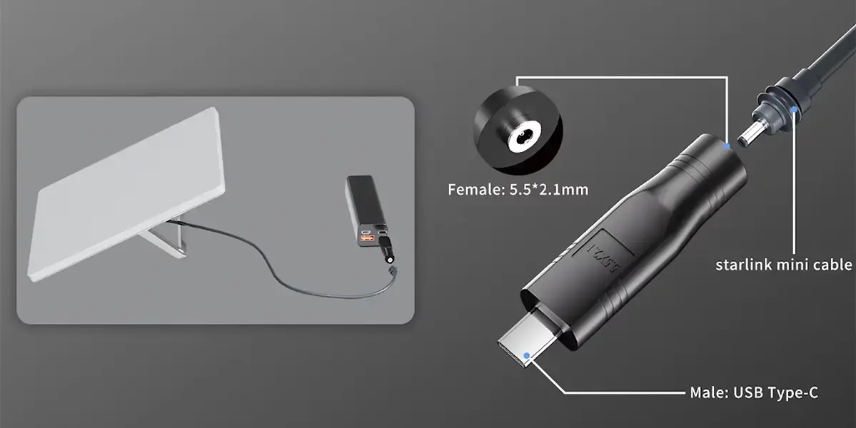 Переходник Starlink Mini Ethernet Adapter USB-C/DC 5.5*2.1 для питания Starlink Mini