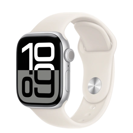 Apple Watch Series 10 GPS 42mm Silver Aluminum Case with Starlight Sport Band - S/M (MWWW3+MXLL3)