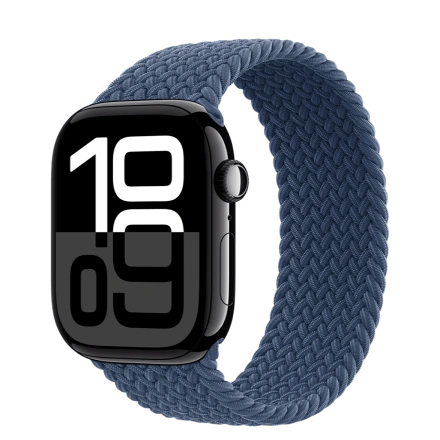 Apple Watch Series 10 GPS 46mm Jet Black Aluminum Case with Denim Braided Solo Loop - Size 5 (MWX13+MY293)