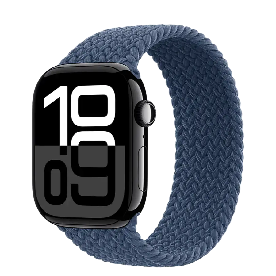 Apple Watch Series 10 GPS 46mm Jet Black Aluminum Case with Denim Braided Solo Loop - Size 5 (MWX13+MY293)