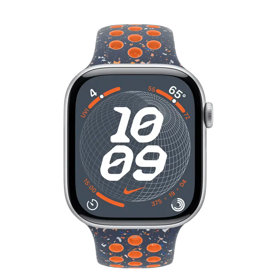 Apple Watch Series 10 GPS 46mm Silver Aluminum Case with Blue Flame Nike Sport Band - M/L (MWX03+MYLC3)