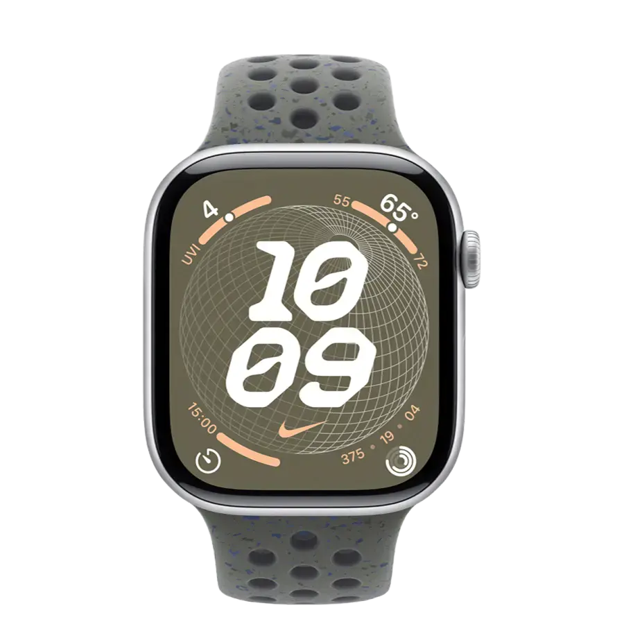 Apple Watch Series 10 GPS 46mm Silver Aluminum Case with Cargo Khaki Nike Sport Band - M/L (MWX03+MYLE3)