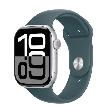 Apple Watch Series 10 GPS 46mm Silver Aluminum Case with Lake Green Sport Band - M/L (MWX03+MXLR3)