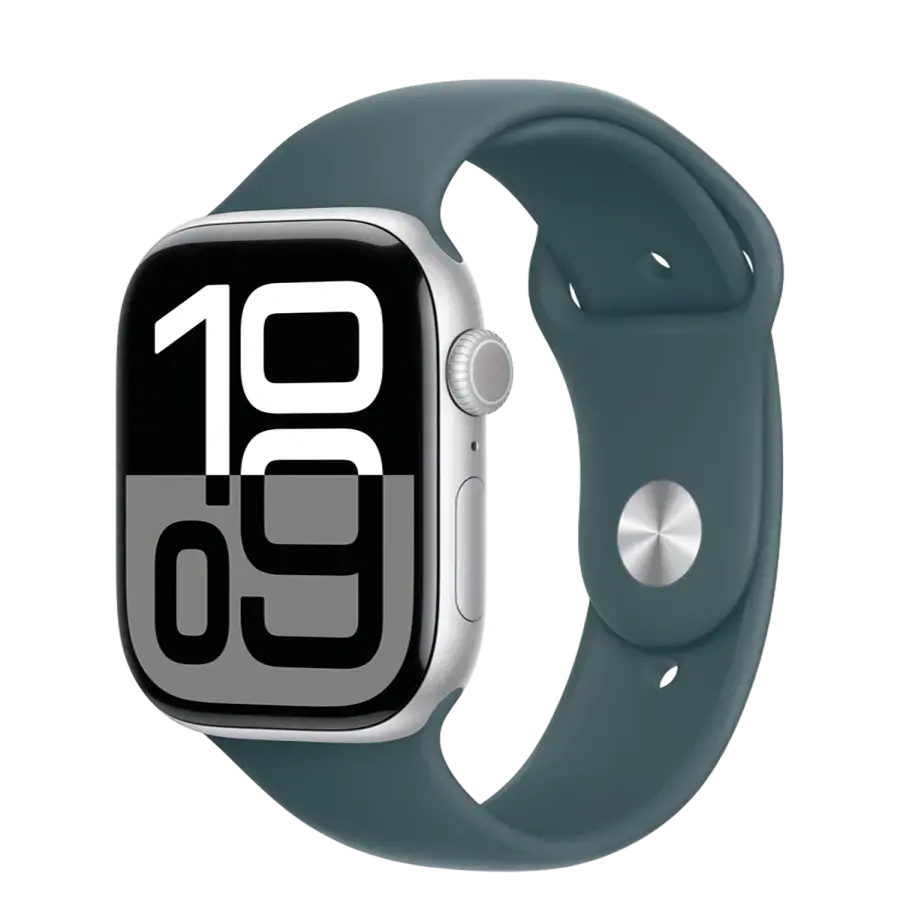 Apple Watch Series 10 GPS 46mm Silver Aluminum Case with Lake Green Sport Band - M/L (MWX03+MXLR3)