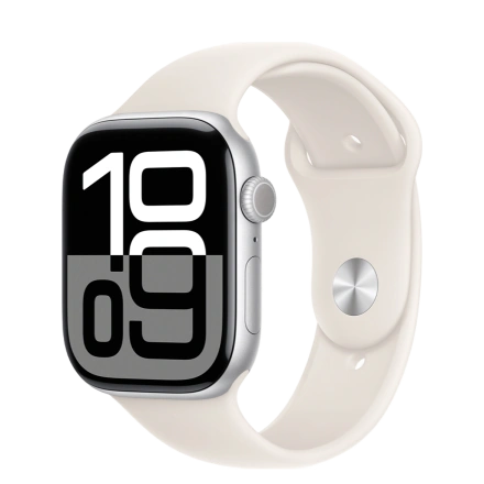 Apple Watch Series 10 GPS 46mm Silver Aluminum Case with Starlight Sport Band - M/L (MWX03+MXM73)