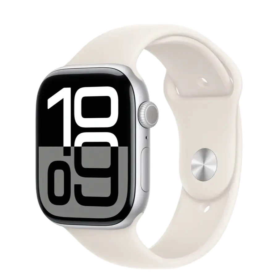 Apple Watch Series 10 GPS 46mm Silver Aluminum Case with Starlight Sport Band - M/L (MWX03+MXM73)