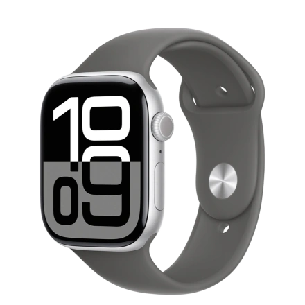 Apple Watch Series 10 GPS 46mm Silver Aluminum Case with Stone Gray Sport Band - M/L (MWX03+MXLY3)