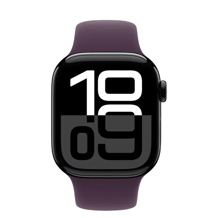 Apple Watch Series 10 GPS + Cellular 42mm Jet Black Aluminum Case with Plum Sport Band - S/M (MWWX3+MXLC3)