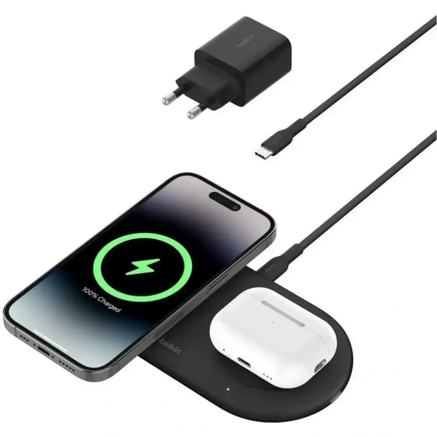 Бездротова зарядна панель Belkin BoostCharge Pro 2-in-1 Magnetic Wireless Charging Pad with Qi2 15W - Black (WIZ021vfBK) EU Plug
