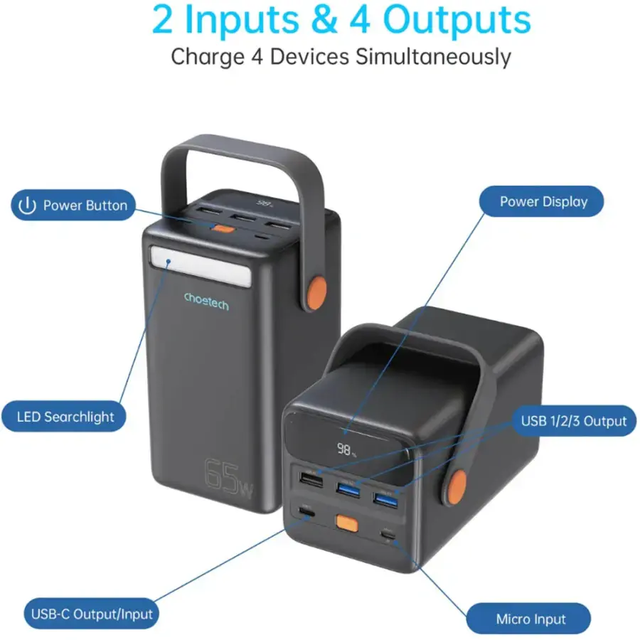 Портативний зарядний пристрій Powerbank CHOETECH 50000mAh PD + QC 65W Power Bank (B664)