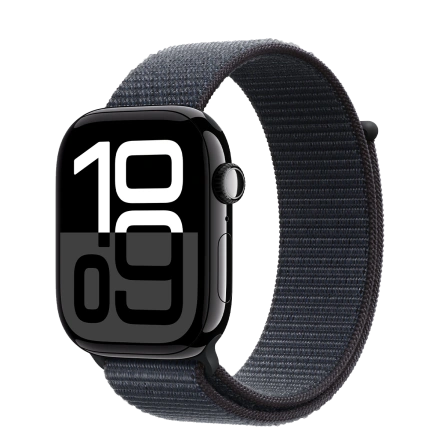 Apple Watch Series 10 GPS + Cellular 42mm Jet Black Aluminum Case with Ink Sport Loop (MWX83)