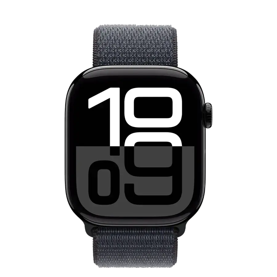 Apple Watch Series 10 GPS + Cellular 42mm Jet Black Aluminum Case with Plum Sport Loop (MWWX3+MXKY3)