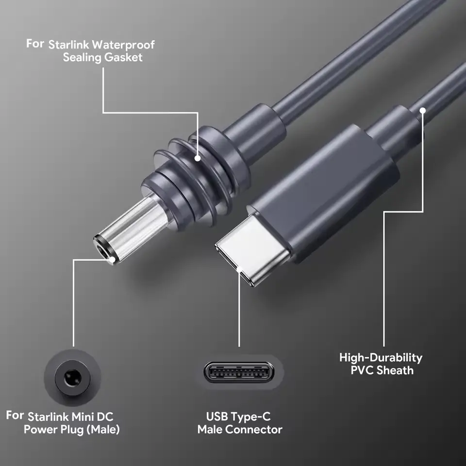 Кабель USB C to DC Power Cable 3 м для питания Starlink Mini