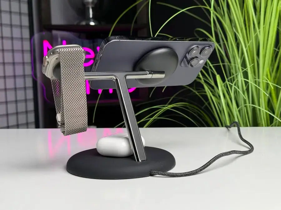 OPEN BOX Бездротовий зарядний пристрій Belkin BoostCharge Pro 3-in-1 Magnetic Charging Stand with Qi2 15W - Black (WIZ023ttBK) US Plug OPEN BOX