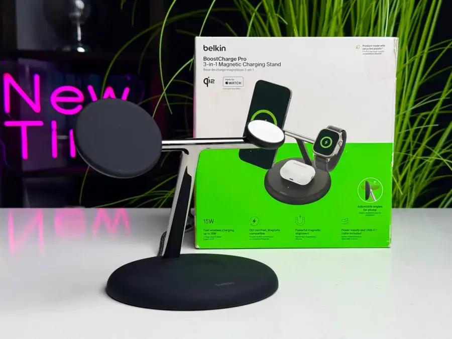 OPEN BOX Бездротовий зарядний пристрій Belkin BoostCharge Pro 3-in-1 Magnetic Charging Stand with Qi2 15W - Black (WIZ023ttBK) US Plug OPEN BOX