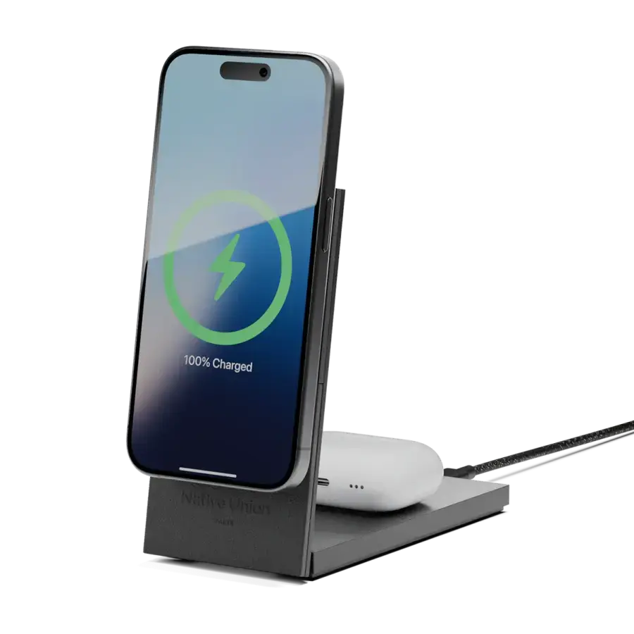 Беспроводное зарядное устройство для Native Union Rise 2-in-1 Qi2 Wireless Charger - Black (RS-2IN1-BLK)