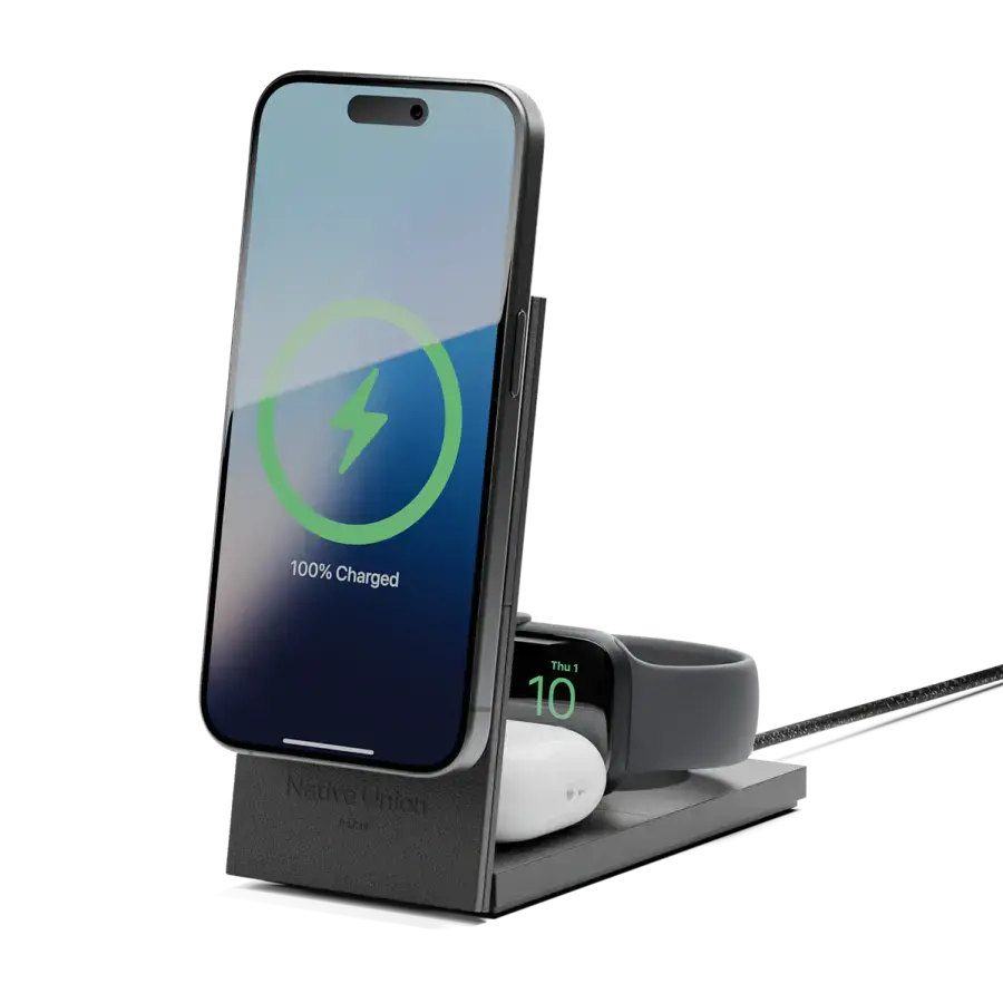 Беспроводное зарядное устройство для Native Union Rise 3-in-1 Qi2 Wireless Charger - Black (RS-3IN1-BLK-INT)