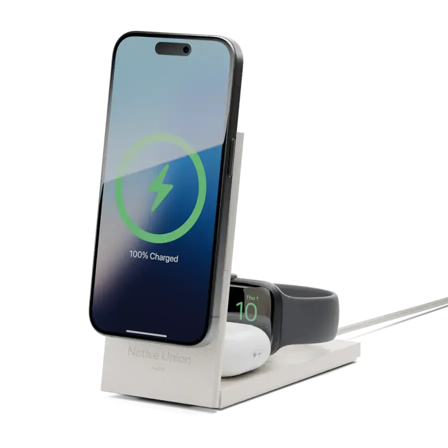 Беспроводное зарядное устройство для Native Union Rise 3-in-1 Qi2 Wireless Charger - Sandstone (RS-3IN1-SAN-INT)