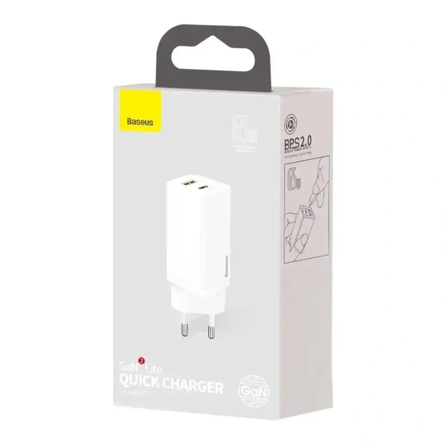 Мережевий зарядний пристрій Baseus GaN2 Lite Quick Charger C+U 65W EU - White (CCGAN2L-B02)