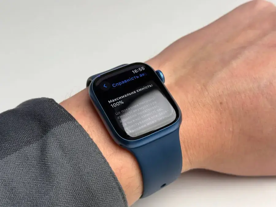 ВЖИВАНИЙ Apple Watch Series 7 GPS 41mm Blue Aluminum Case with Abyss Blue Sport Band (MKN13) - Стан: гарний (мікро подряпини на екрані) | Акумулятор: 100% | Комплектація: повний | Гарантія: 1 міс.