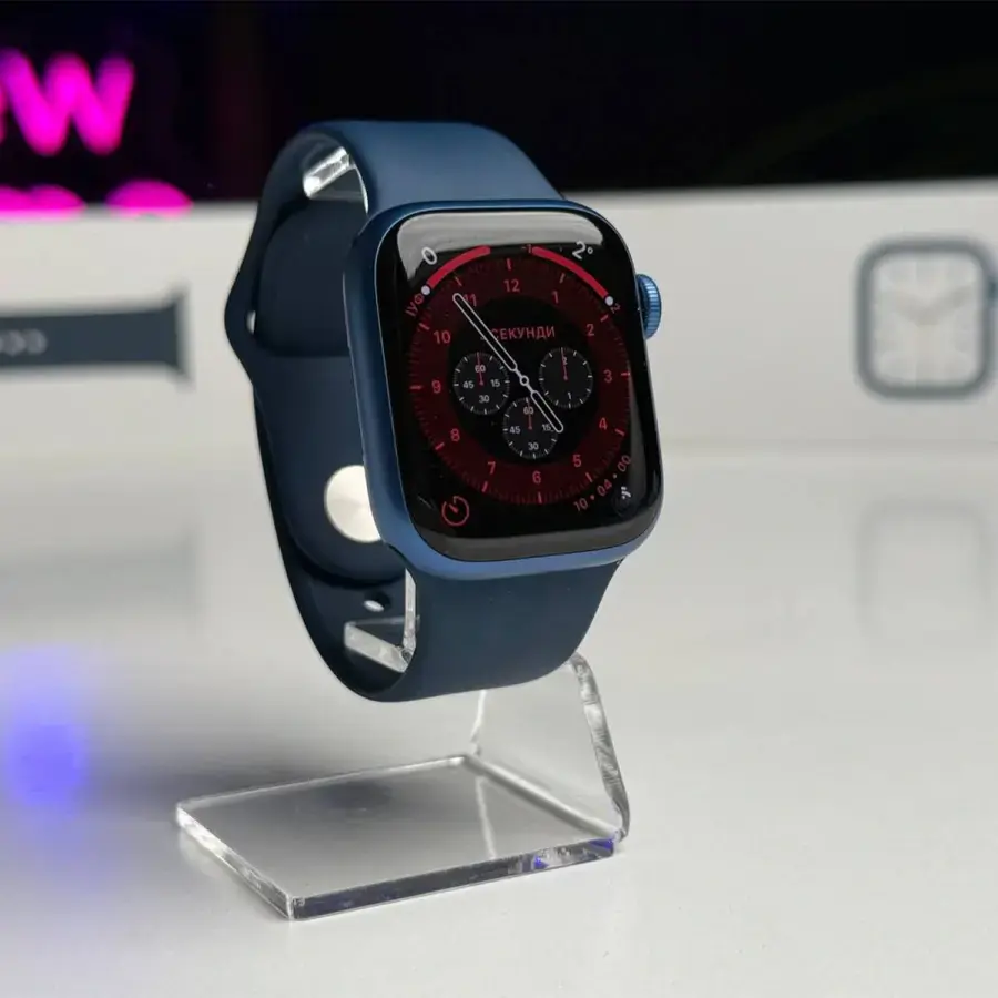 ВЖИВАНИЙ Apple Watch Series 7 GPS 41mm Blue Aluminum Case with Abyss Blue Sport Band (MKN13) - Стан: гарний (мікро подряпини на екрані) | Акумулятор: 100% | Комплектація: повний | Гарантія: 1 міс.