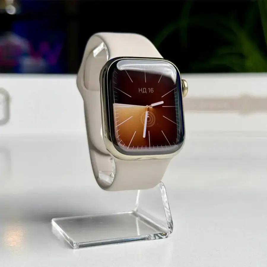 ВЖИВАНИЙ Apple Watch Series 7 GPS + Cellular 41mm Gold Stainless Steel Case with Dark Cherry Sport Band (MKHG3, MKHY3) - Стан: гарний | Комплектація: повний | Гарантія: 1 міс.
