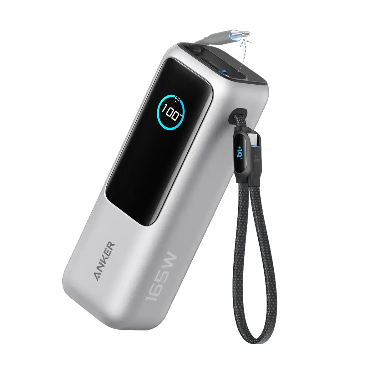 Внешний аккумулятор [павербанк] со встроенным и выдвижным кабелями Anker Power Bank 25К 165W - Silver (A1695)