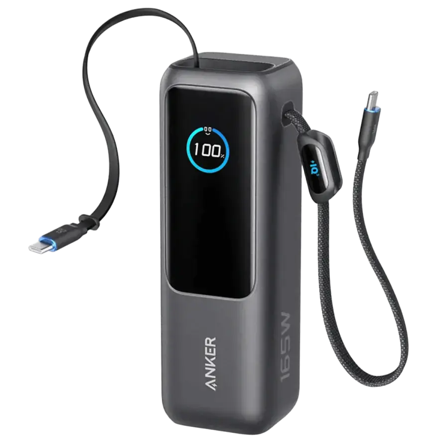 Зовнішній акумулятор [павербанк] із вбудованим і висувним кабелями Anker Power Bank 25К 165W - Space Black (A1695H11)